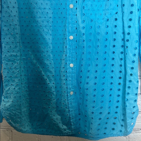J. Crew Blue Eyelet Long Sleeve Button Down Blouse Size 8 Excellent Condition - Picture 7 of 15